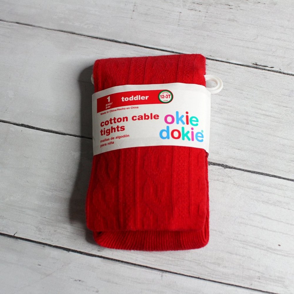 Okie Dokie Baby Girl's Red Cable Knit Tights Size 12 24 months 2T 3T